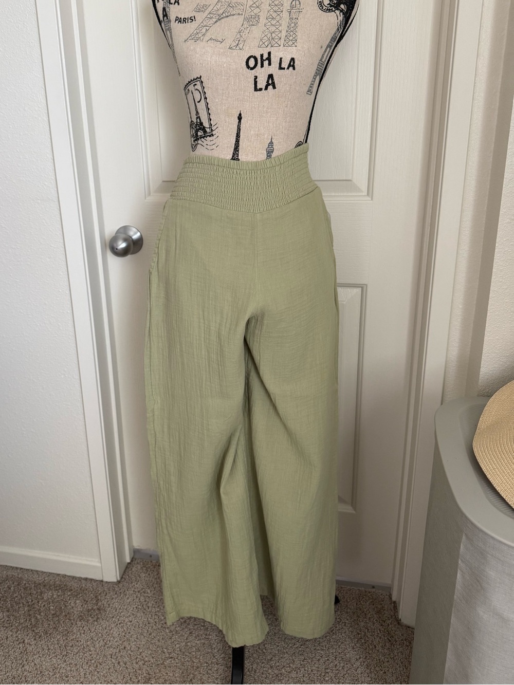 Billabong Light Green Gauze Wide-Leg Pants